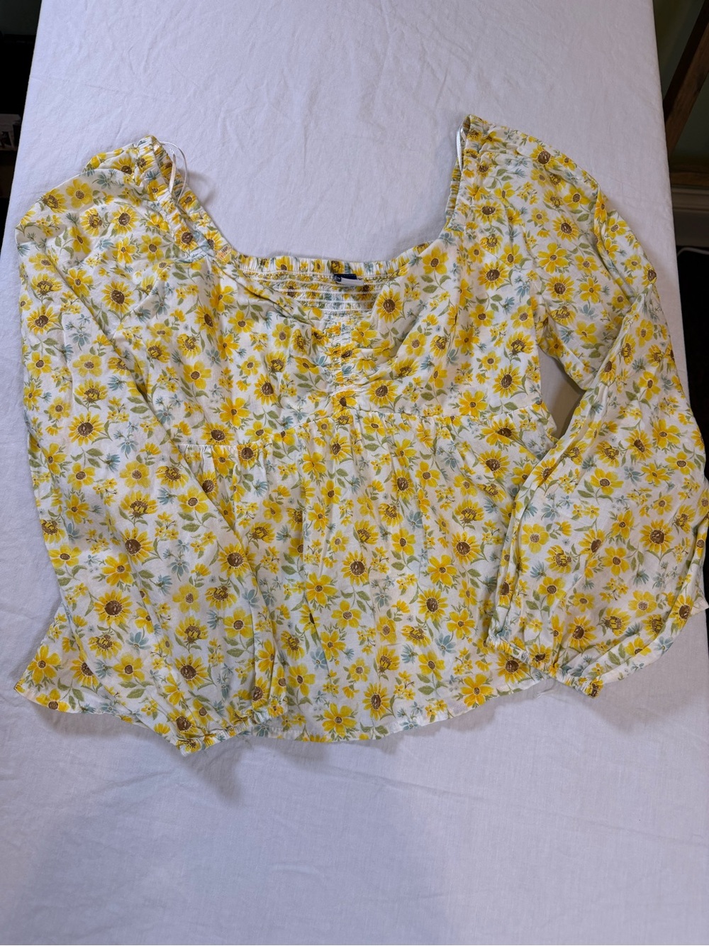 Old Navy Yellow and White Sunflower Square-Neck Blouse